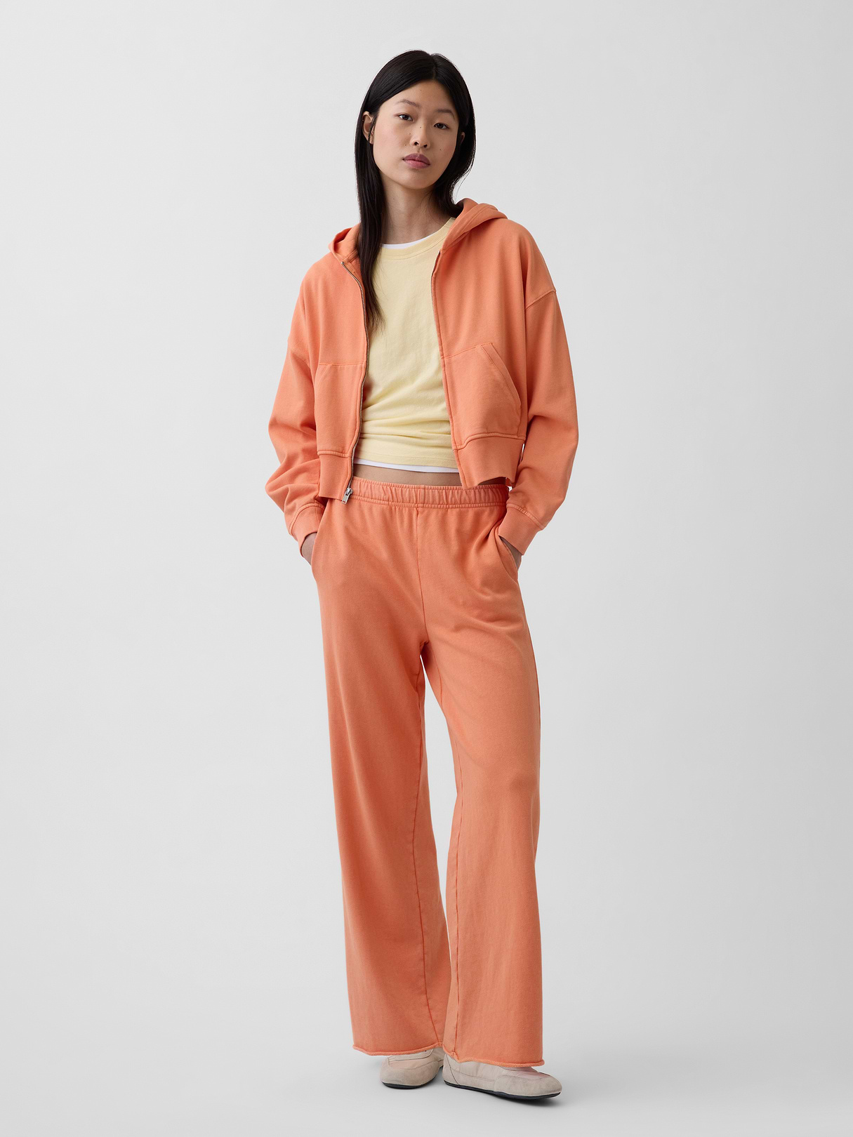 VintageSoft Terry Oversized Wedge Zip Hoodie - Tangerine orange