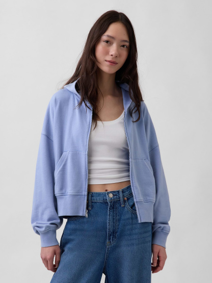 VintageSoft Terry Oversized Wedge Zip Hoodie - Moonstone blue