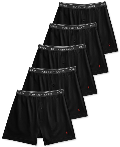 Polo Ralph Lauren Men's 5-Pack Classic-Fit Cotton Knit Boxers - Polo Black