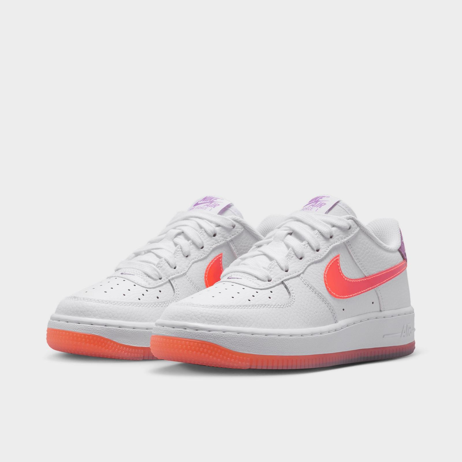 Big Kids' Nike Air Force 1 Low Casual Shoes - White/Turf Orange/Bright Violet