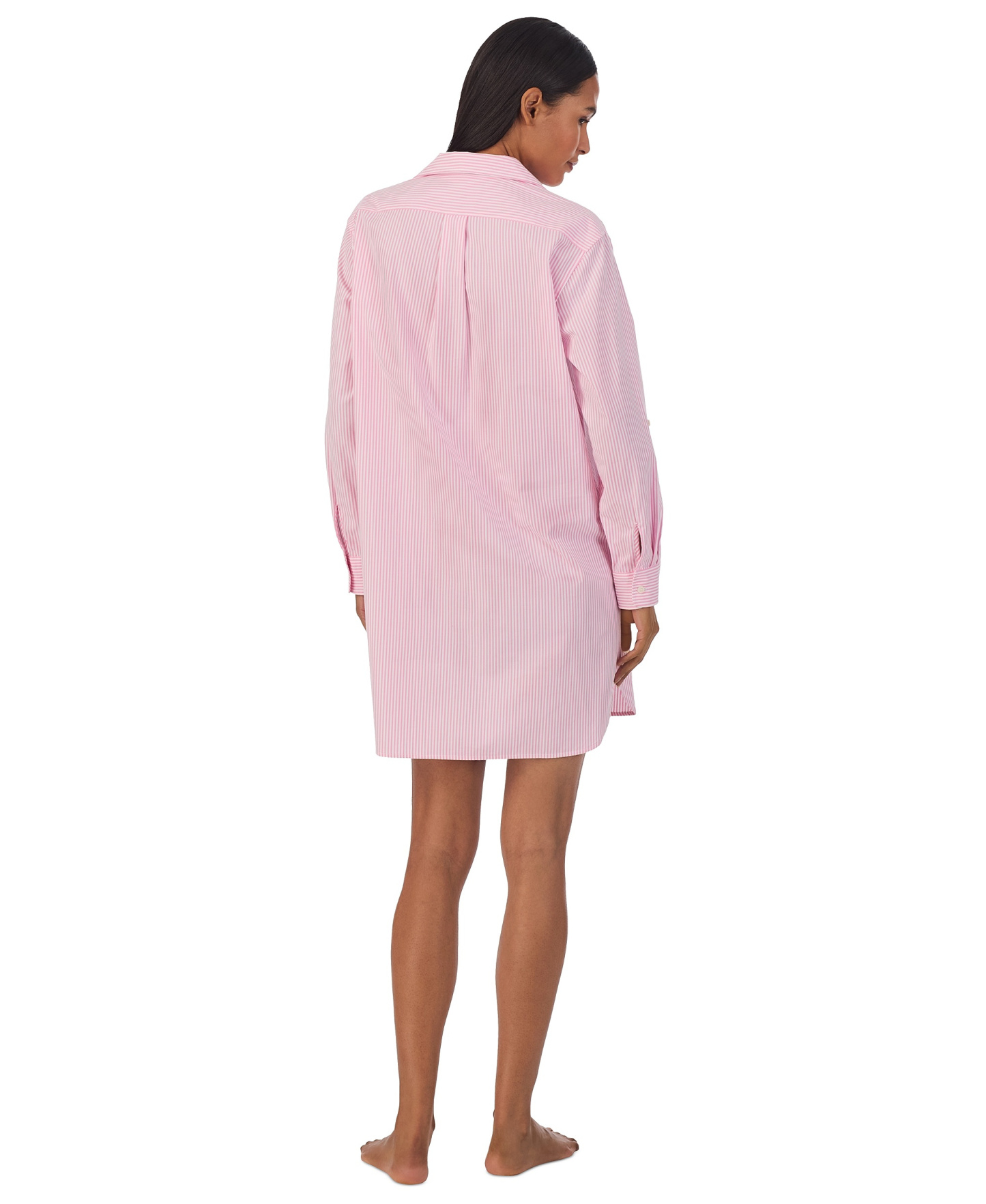 Lauren Ralph Lauren Women's Long-Sleeve Roll-Tab His Shirt Sleepshirt - Pink Stripe