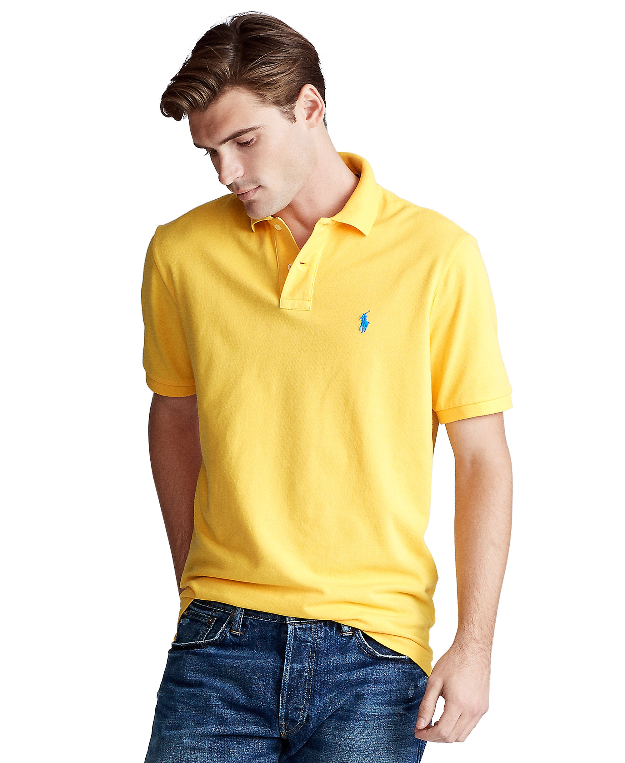 Polo Ralph Lauren Men's Custom Slim-Fit Mesh Polo Shirt - Yellow Fin