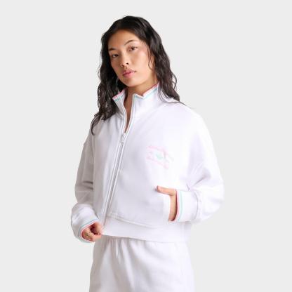 Women's adidas Originals Classic Sport Script Fleece Full-Zip Track Top - White/True Pink/Clear Mint