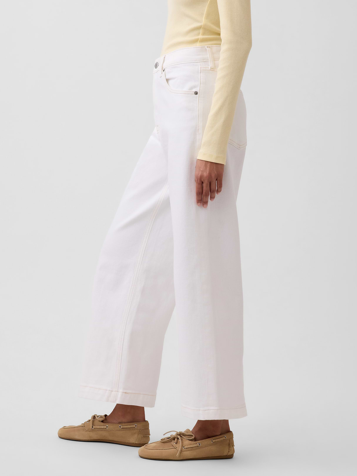 High Rise Stride Wide-Leg Ankle Jeans - Fresh white