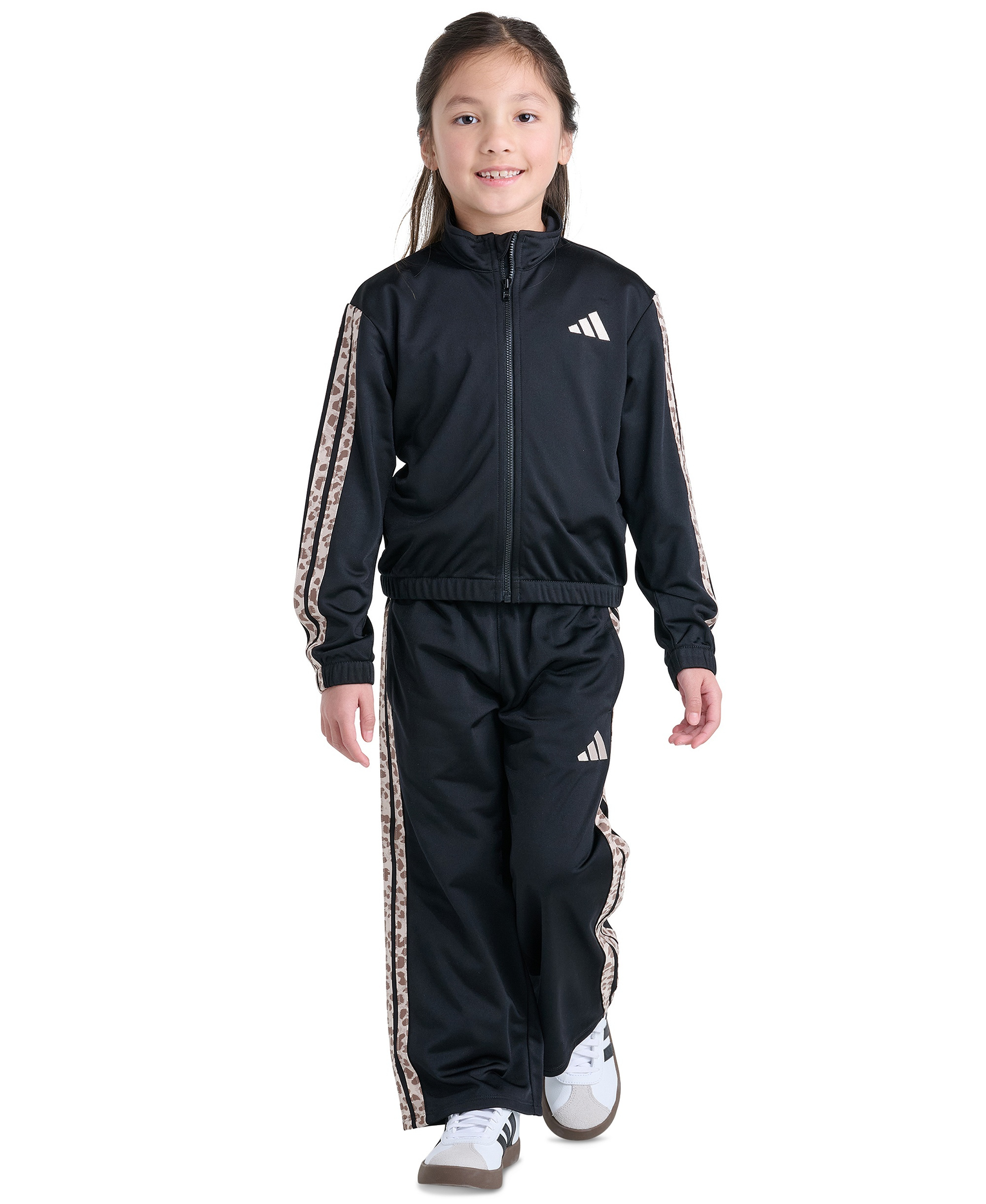 adidas Girls' 2T-6X Long-Sleeve 3-Stripe Jacket and Pants, 2-Piece Set - Black