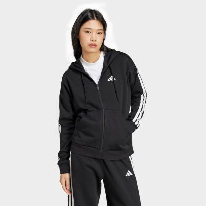 Women's adidas Essentials 3-Stripes Fleece Full-Zip Hoodie - Black/White