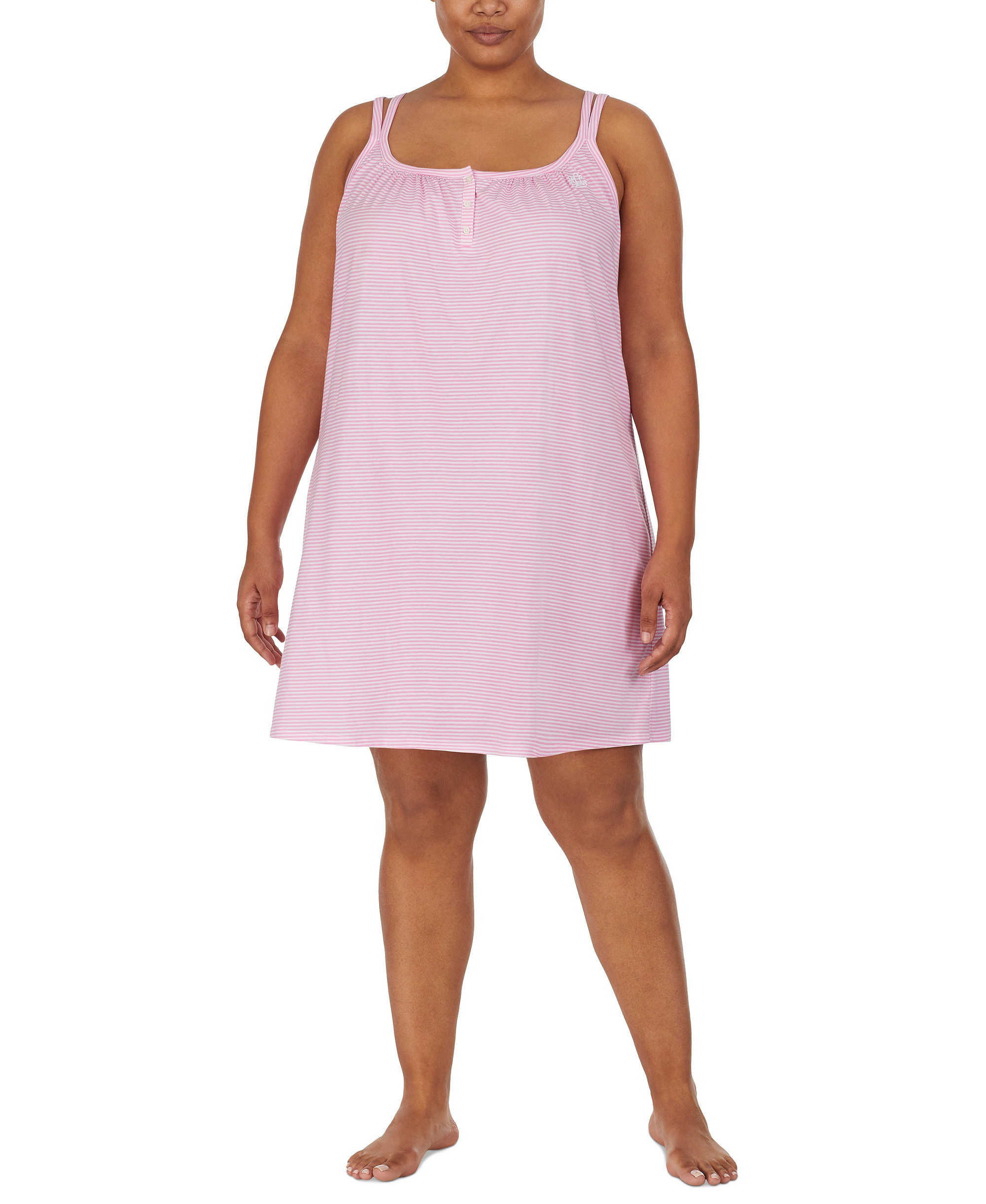 Lauren Ralph Lauren Cotton Knit Double-Strap Nightgown - Pink Stripe