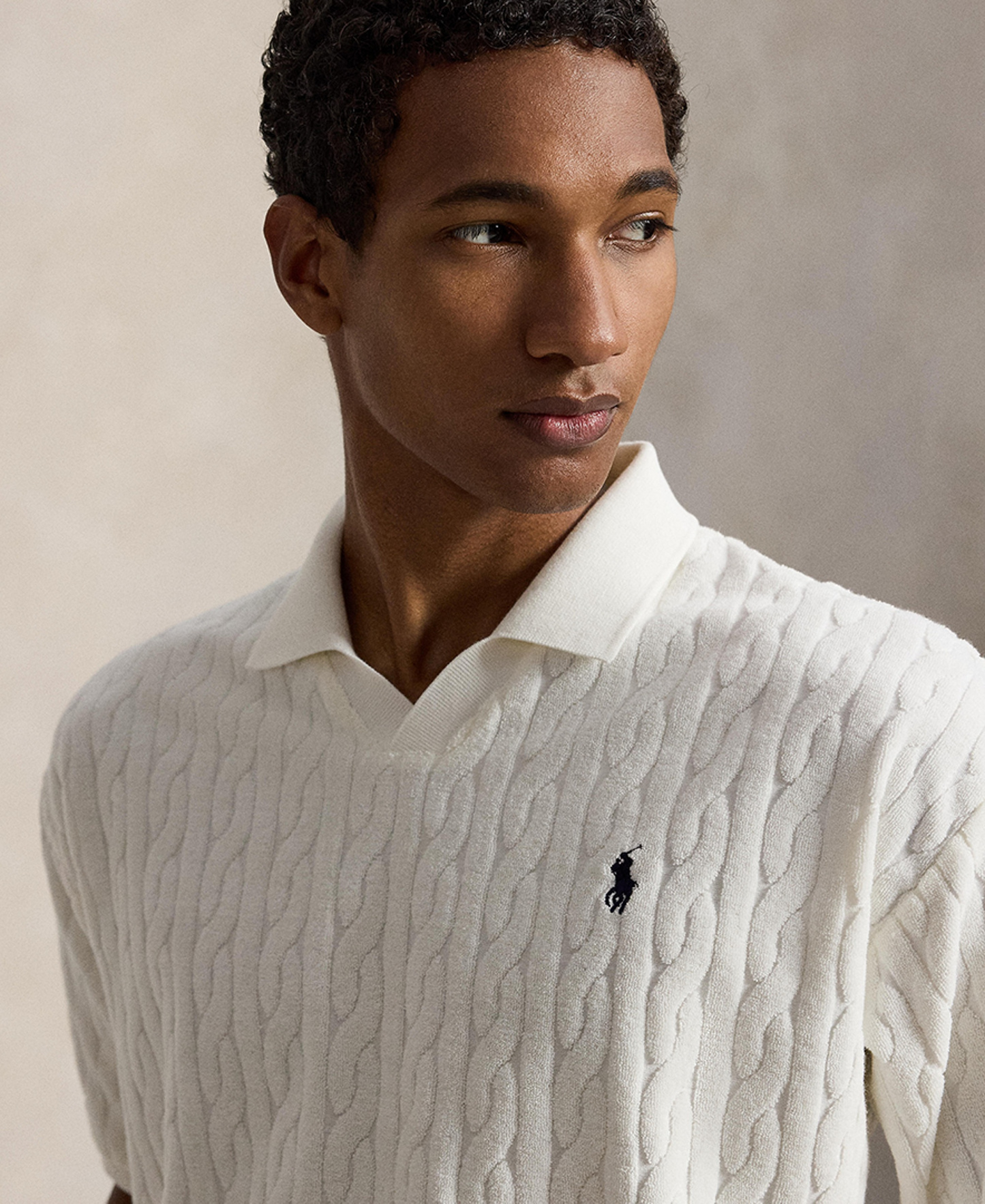 Polo Ralph Lauren Men's Classic-Fit Cable-Knit Terry Polo Shirt - White