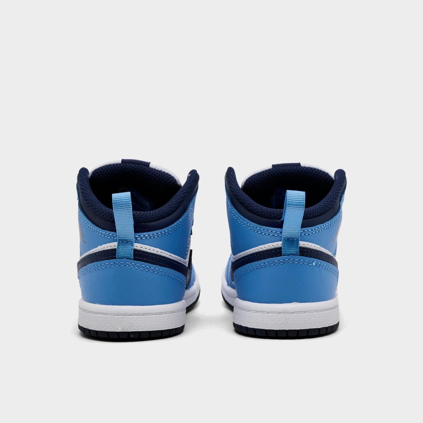 Kids' Toddler Air Jordan Retro 1 Mid Casual Shoes - University Blue/White/Sail/Midnight Navy - view 4