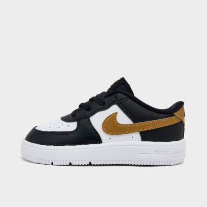 Infant and Kids' Toddler Nithtke Force 1 Low Casual Shoes - Part 1 - Black/Metallic Gold/White - Left shoe facing left. Outside of the shoe.