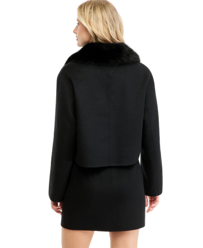 Tommy Hilfiger Women's Wool-Blend Cropped Jacket with Faux Fur - Black