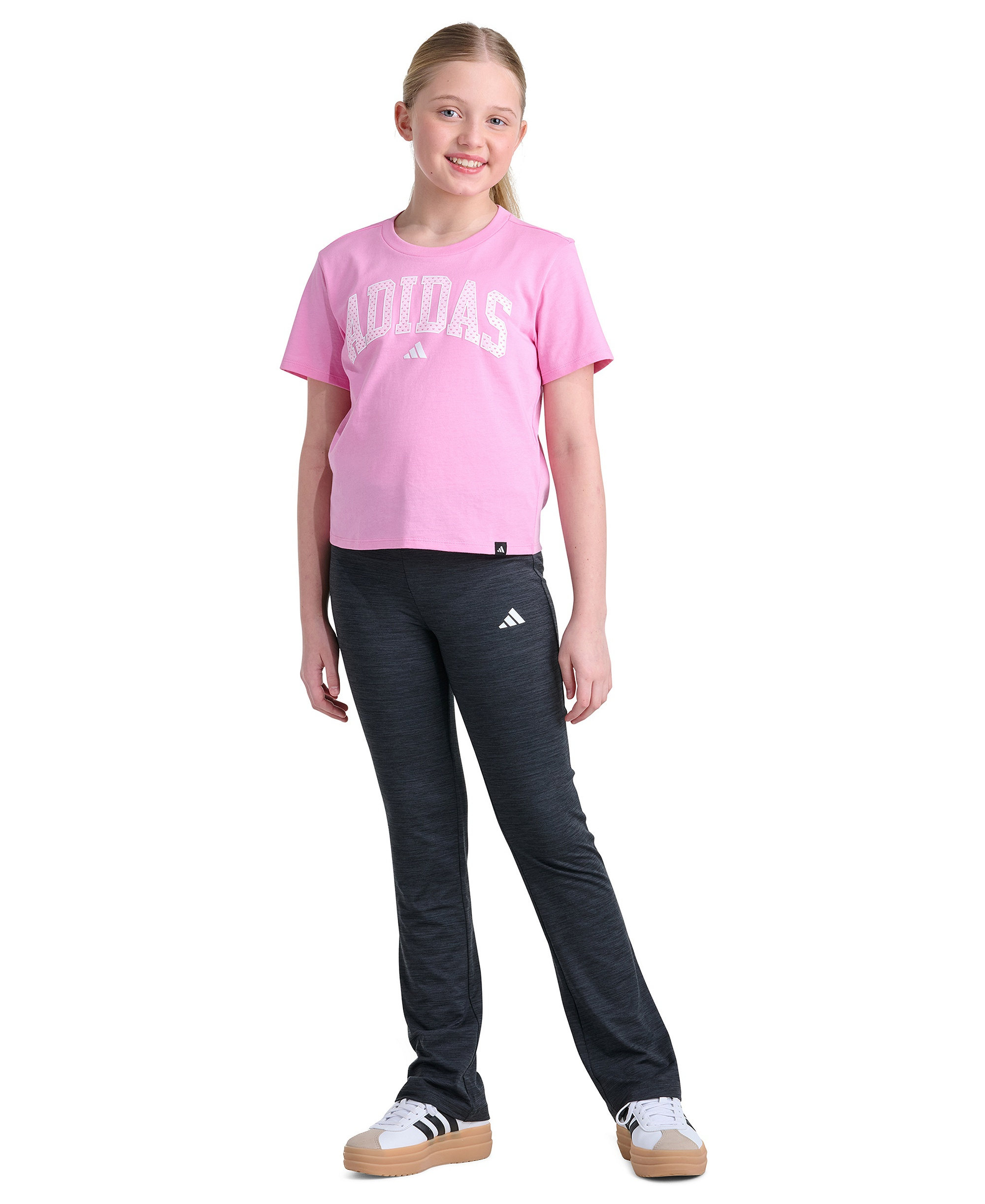 adidas Girls' 8-16 Folded Waistband Kick Flare Pants - Black With Gray