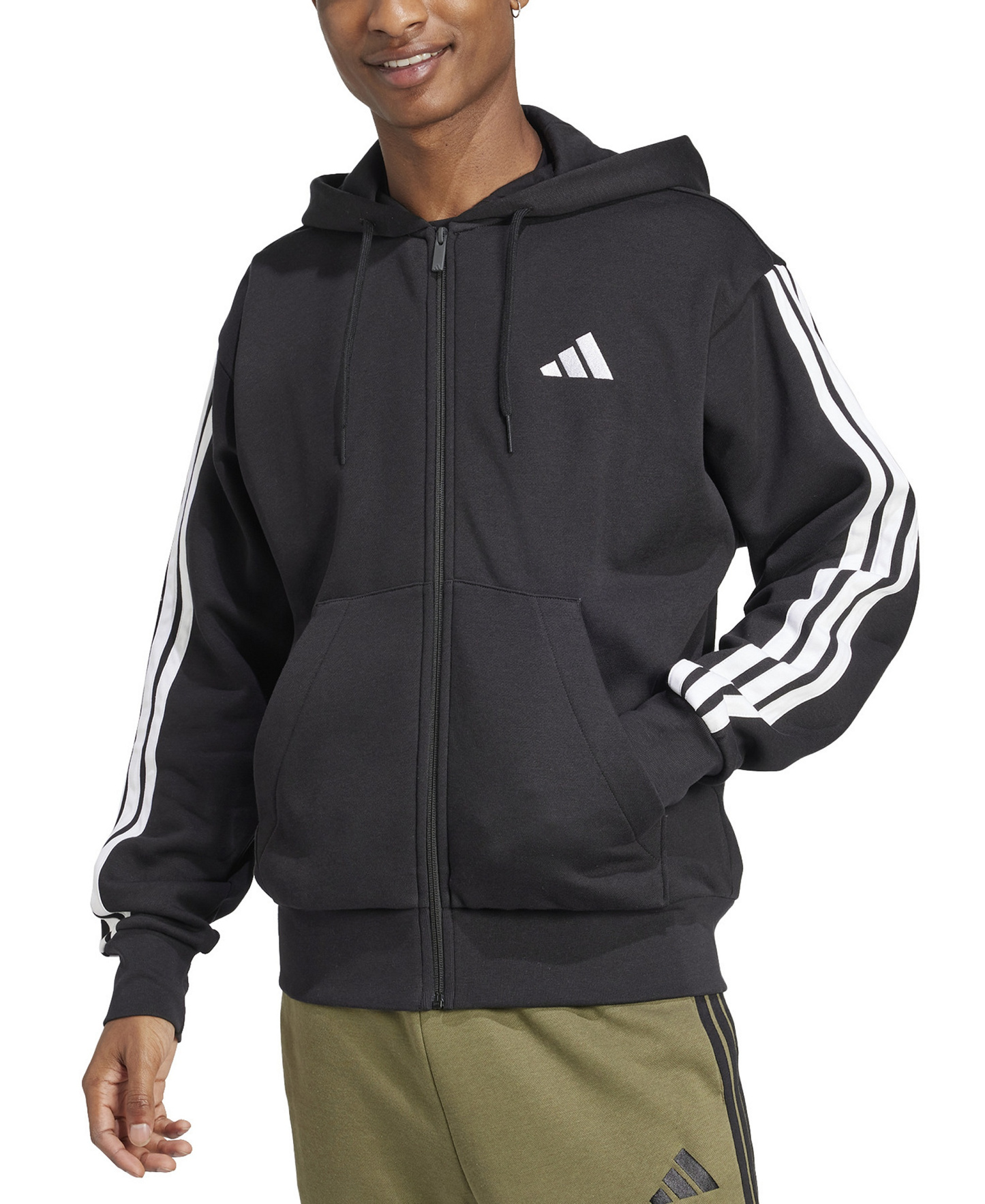 adidas Men's Regular-Fit 3-Stripes Full-Zip Fleece Hoodie - Black/White