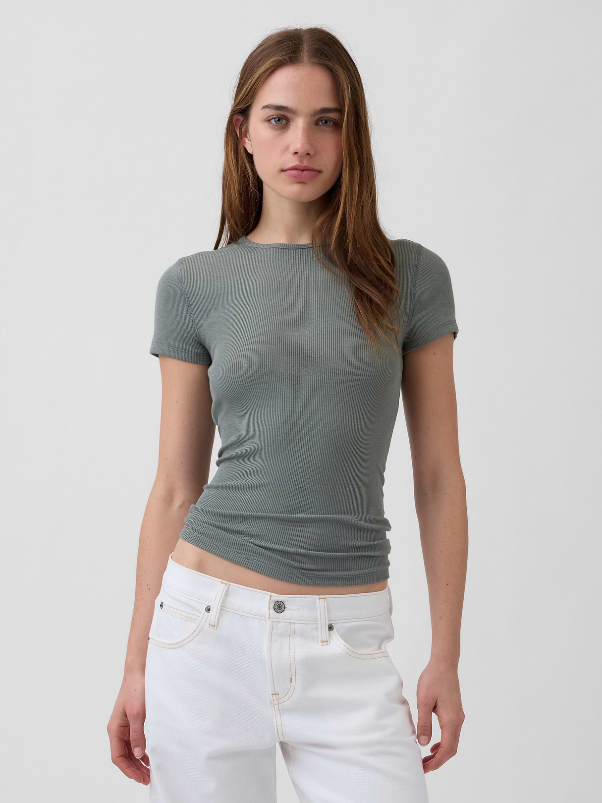 Modern Rib T-Shirt - Vintage palm green