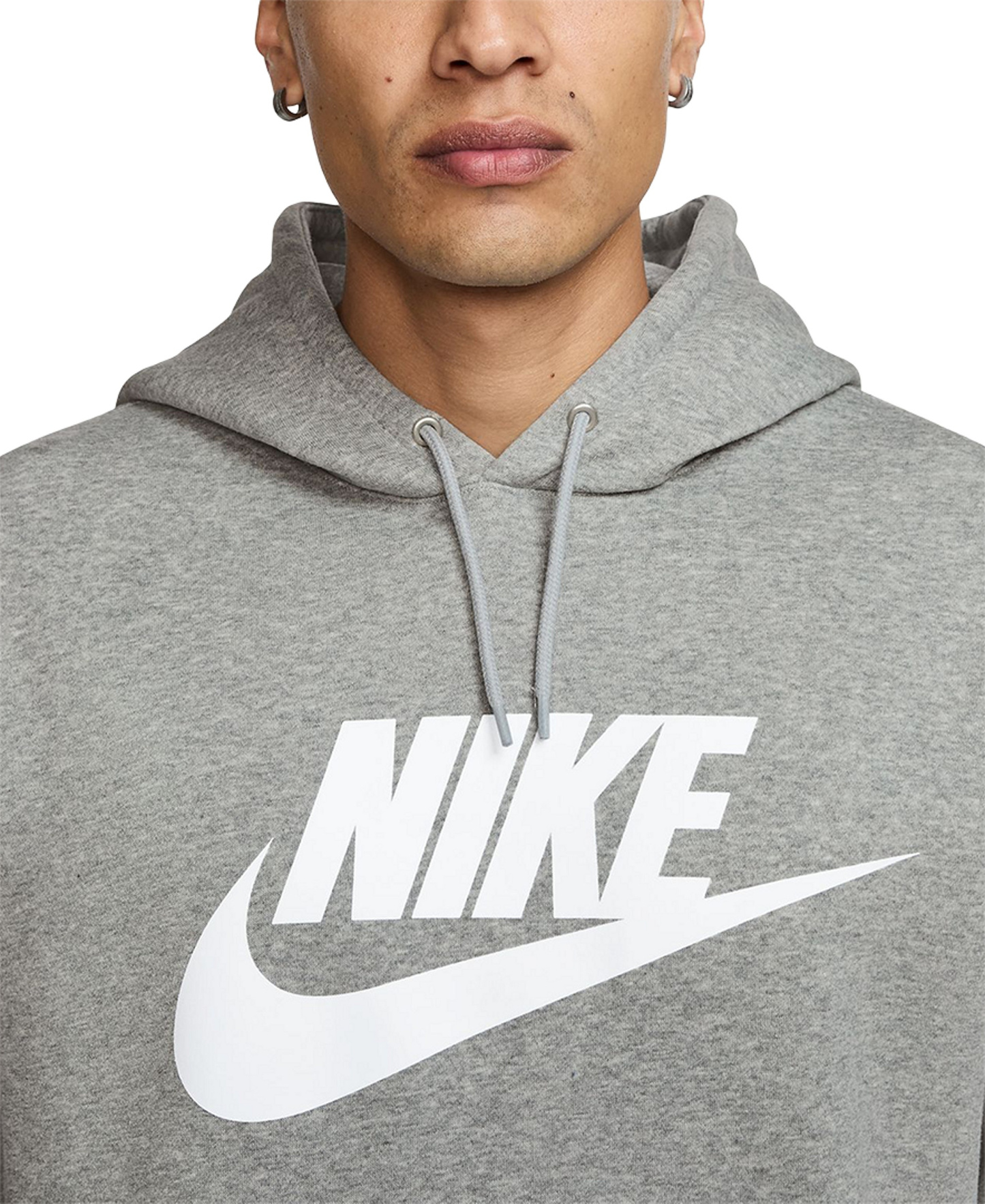 Nike Men's Club Fleece Standard-Fit Logo-Print Hoodie - Gray Heather/White