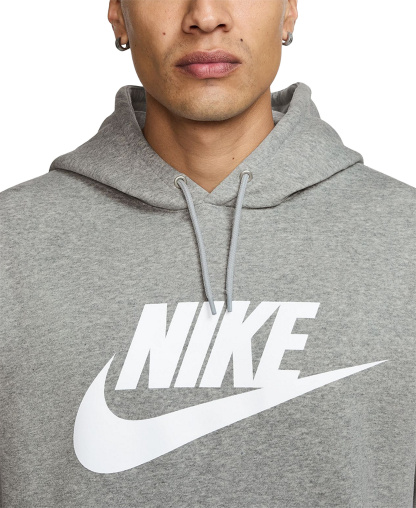 Nike Men's Club Fleece Standard-Fit Logo-Print Hoodie - Gray Heather/White