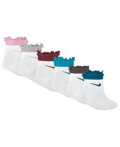 Nike Girls' 4-7 Ruffle Detail Ankle Socks, 6-Pack - Pink Rise