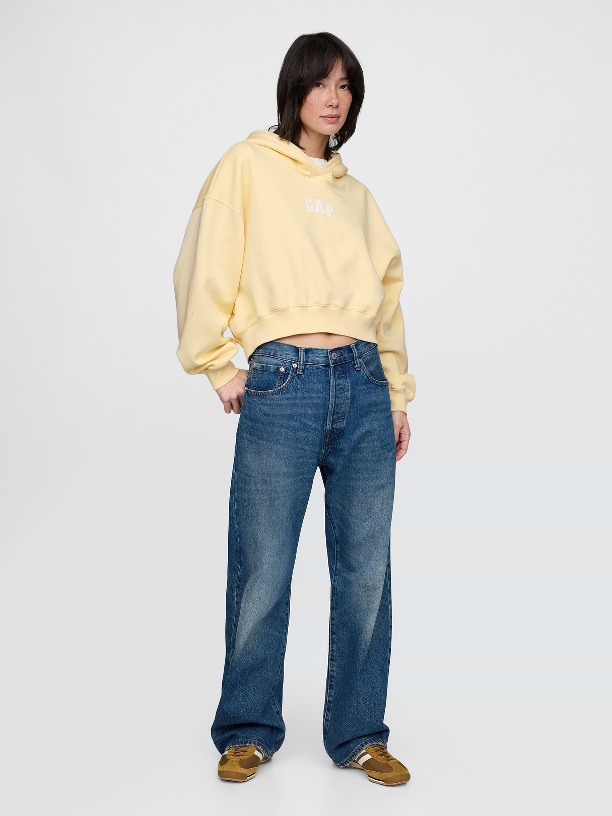 VintageSoft Crop Logo Hoodie - Maize yellow