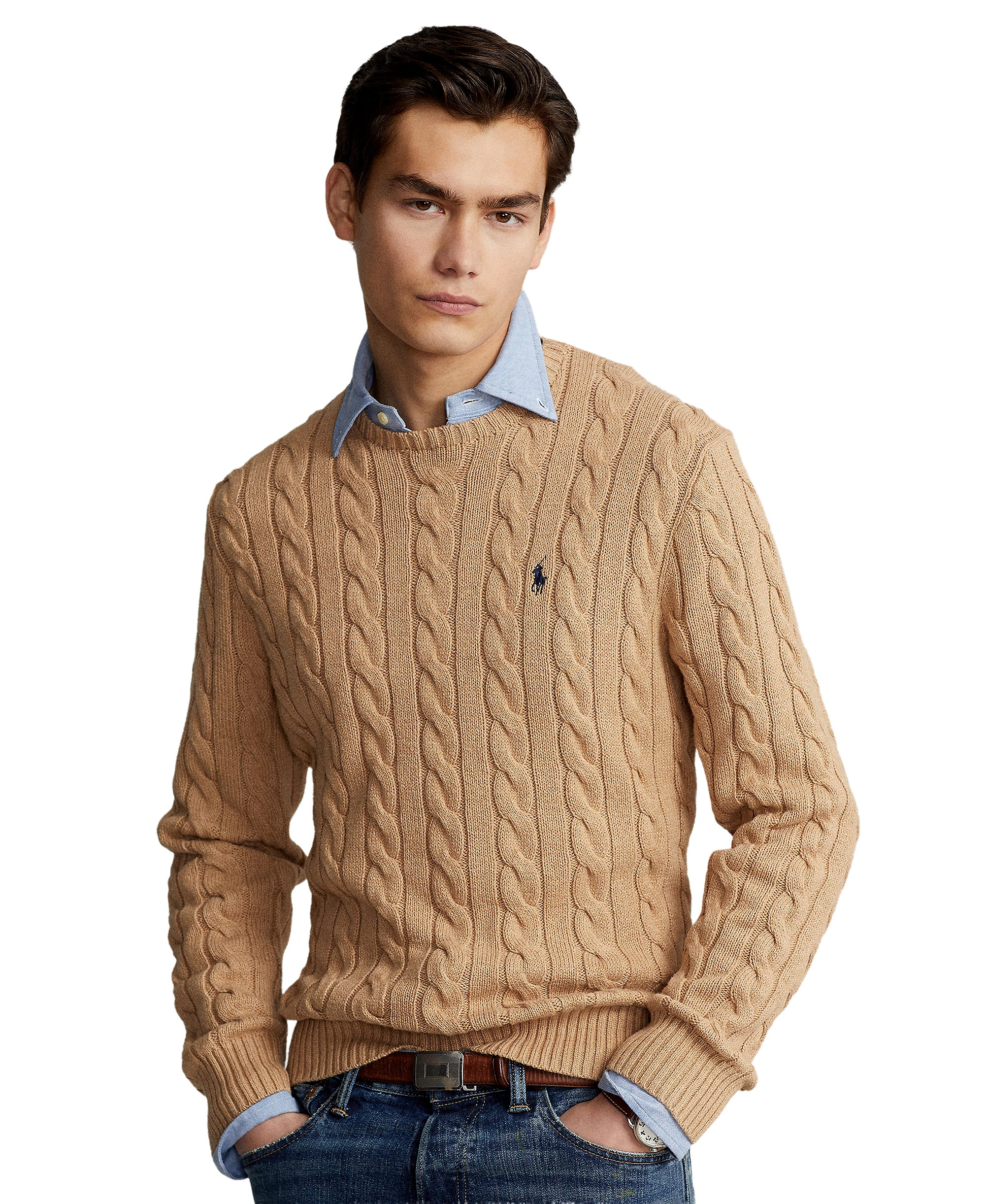 Polo Ralph Lauren Men's Cable-Knit Cotton Sweater - Camel Melange