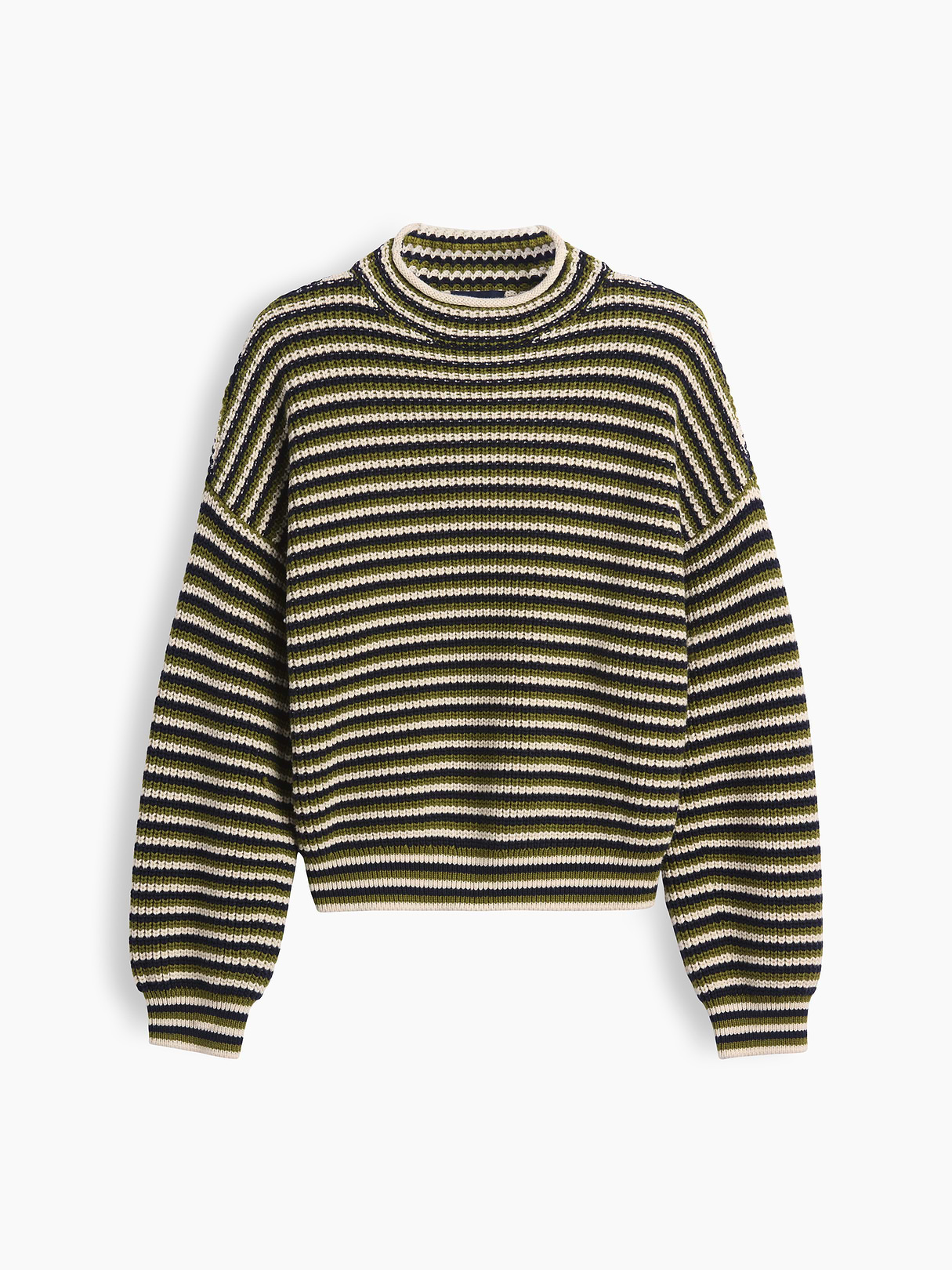100% Cotton Oversized Rollneck Sweater - Green stripe