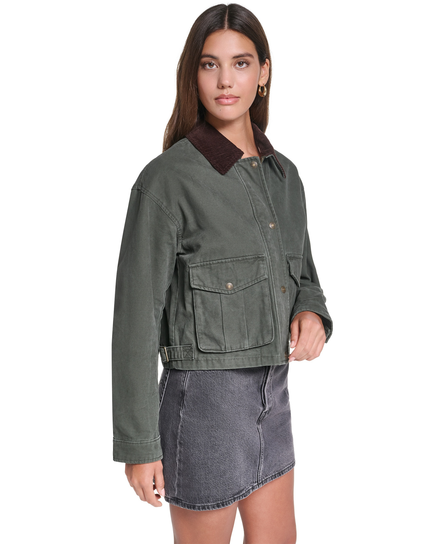 Levi's Women's Cropped Cotton Corduroy-Collar Barn Jacket - Olive