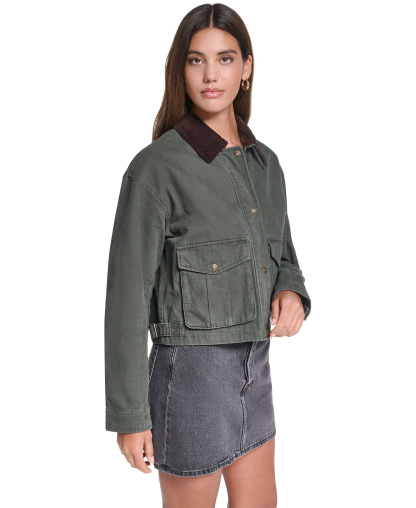 Levi's Women's Cropped Cotton Corduroy-Collar Barn Jacket - Olive
