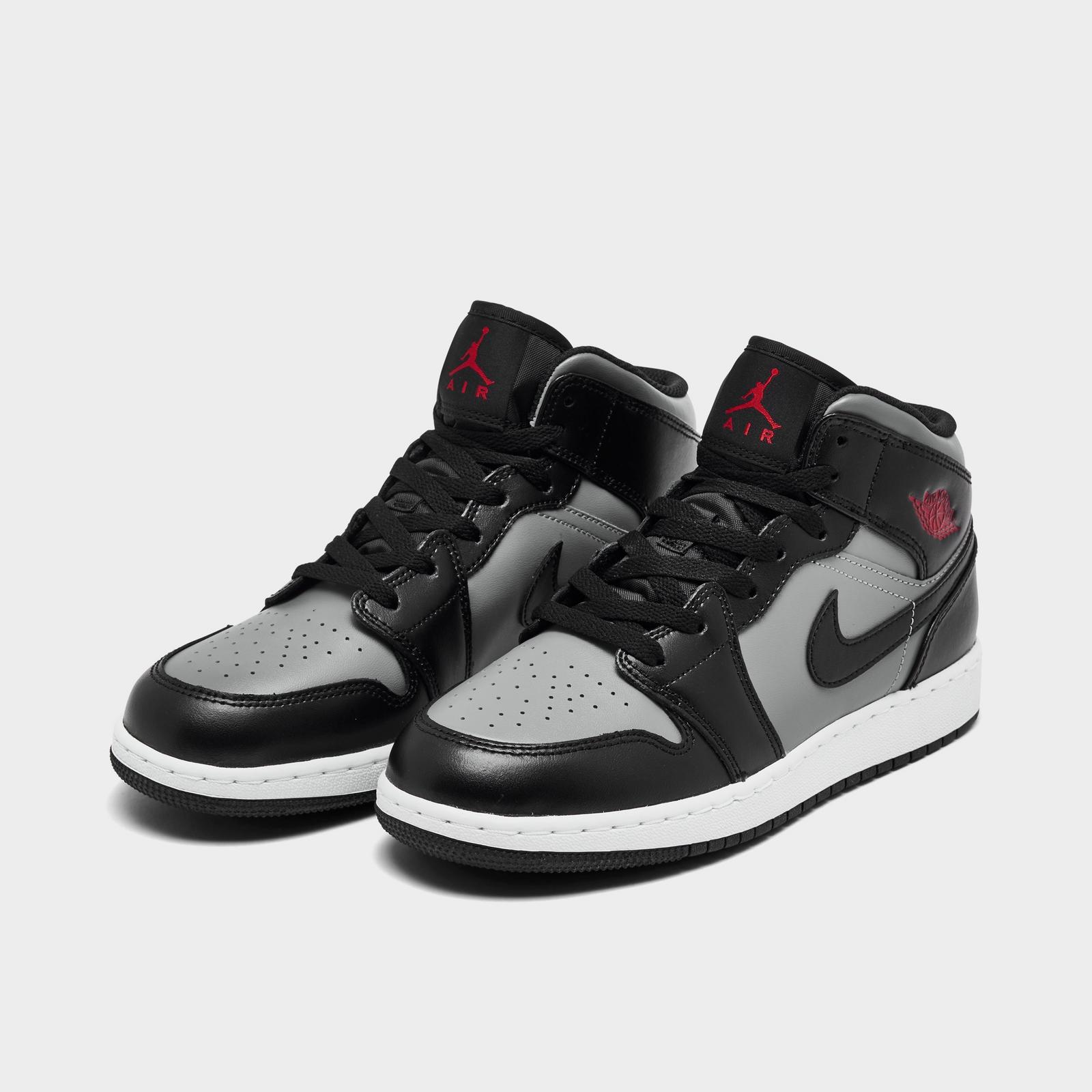 Big Kids' Air Jordan Retro 1 Mid Casual Shoes - Black/Gym Red/Particle Grey/White - view 2