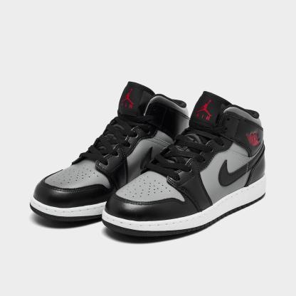 Big Kids' Air Jordan Retro 1 Mid Casual Shoes - Black/Gym Red/Particle Grey/White - view 2