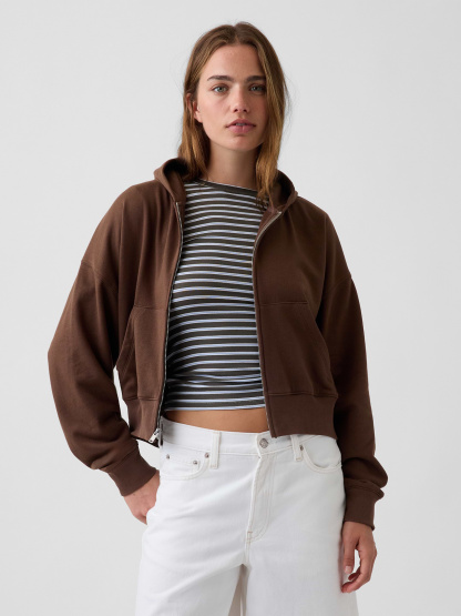 VintageSoft Terry Oversized Wedge Zip Hoodie - Brown