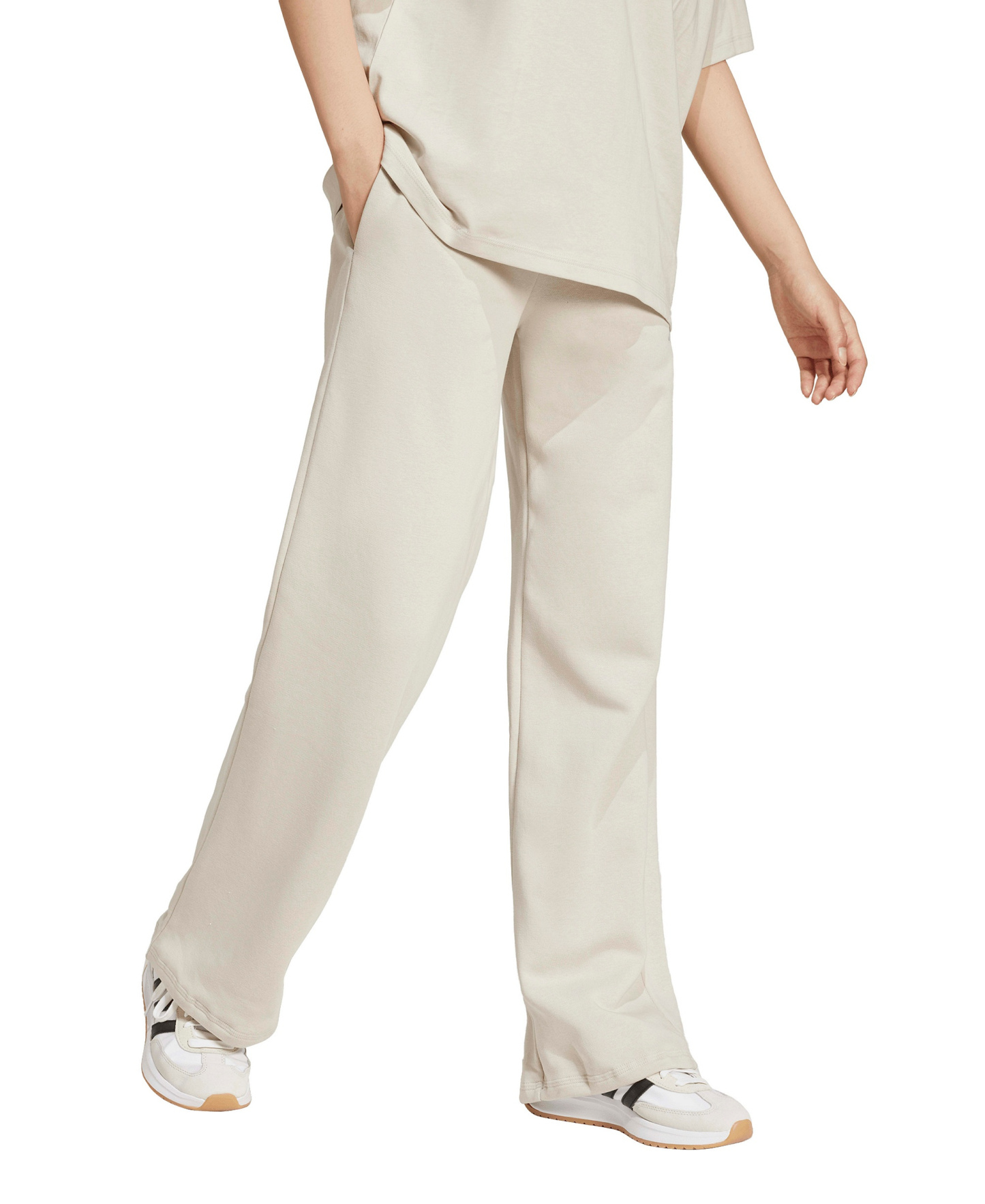 adidas Women's Essentials Small Logo Feel Cozy Open Hem Pants - Wonder Alumina/White