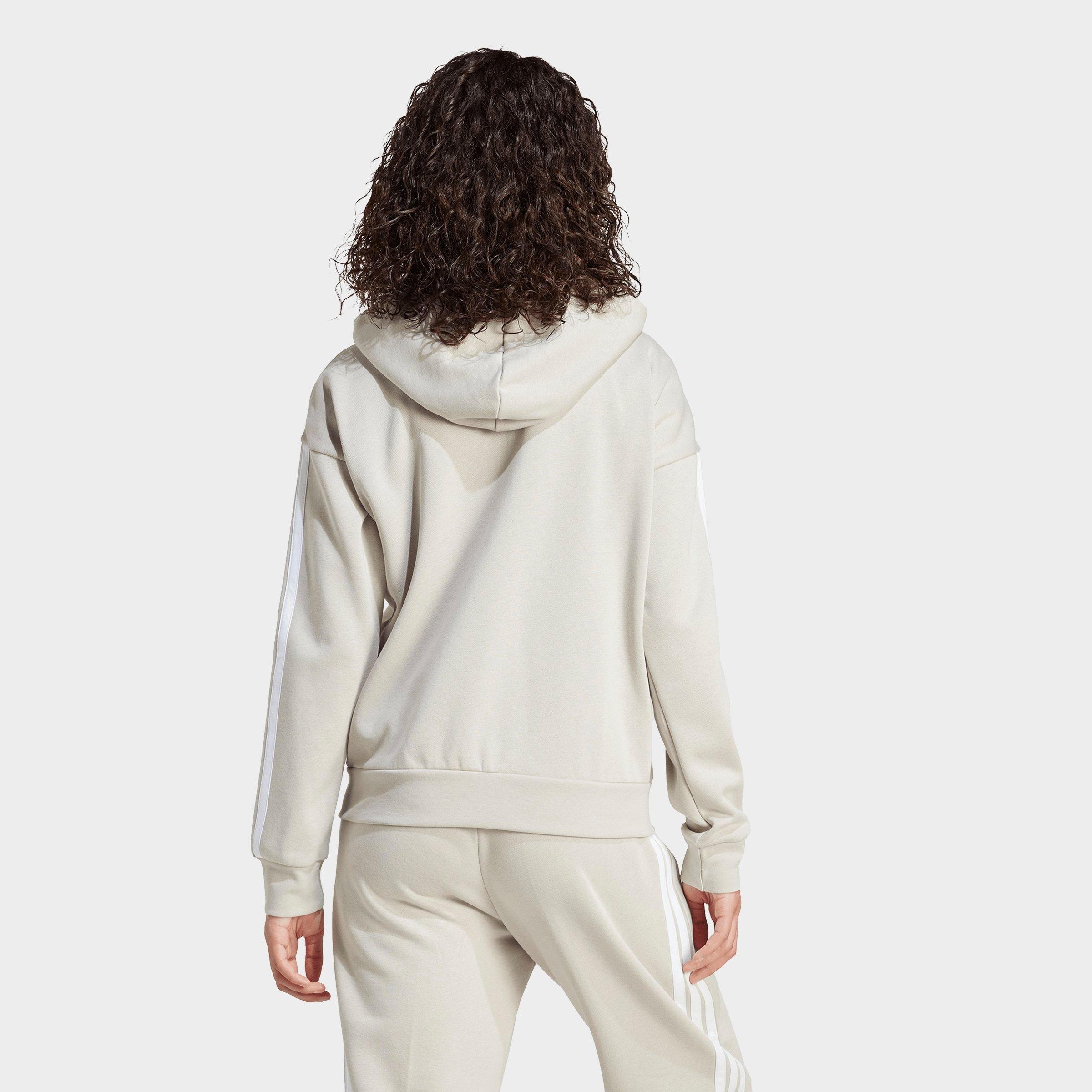 Women's adidas Essentials 3-Stripes Fleece Full-Zip Hoodie - Beige/White