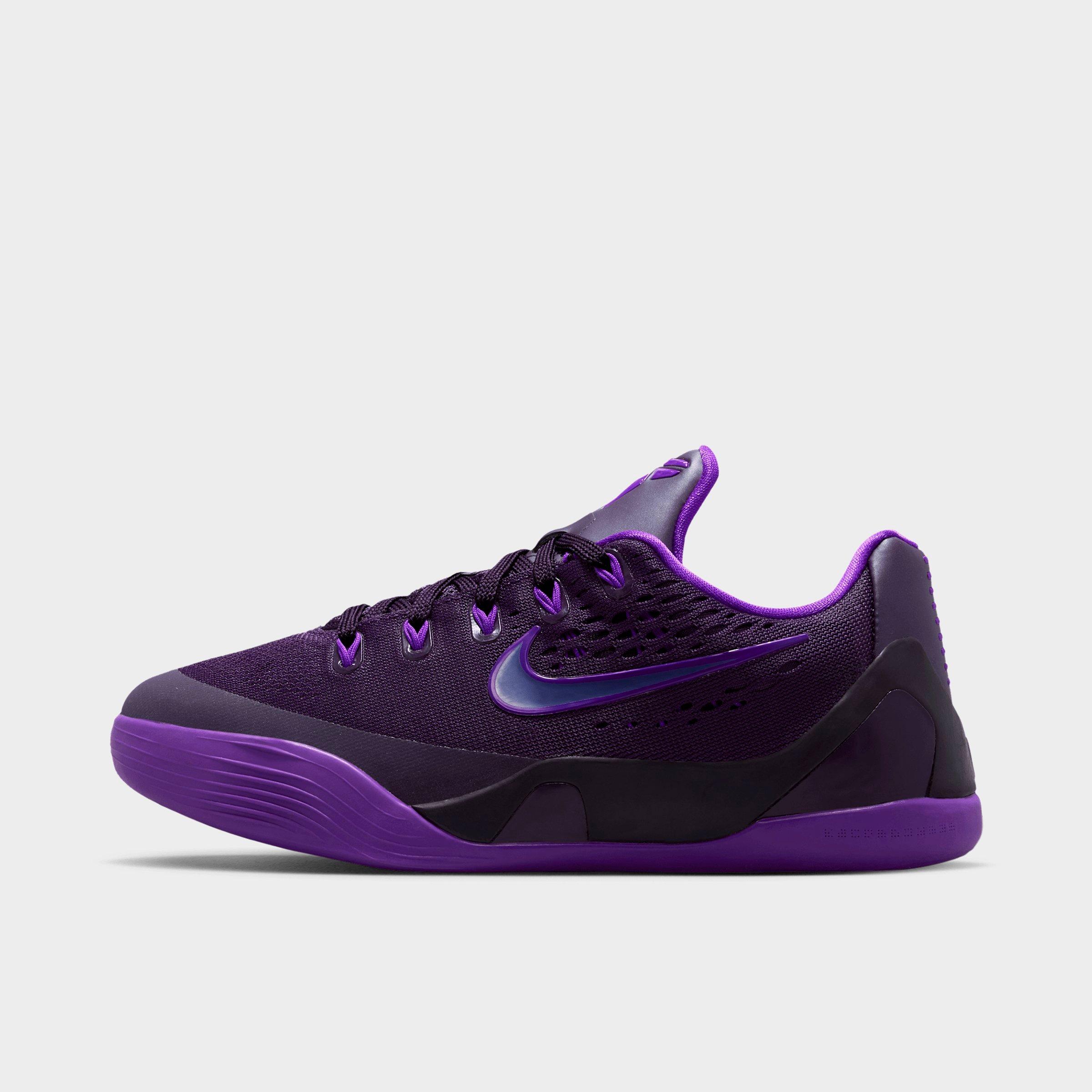 Big Kids' Kobe 9 Low EM Basketball Shoes - Purple Dynasty/Sanded Purple/Fierce Purple - Left shoe facing left. Outside of the shoe.