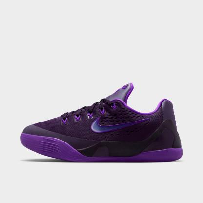 Big Kids' Kobe 9 Low EM Basketball Shoes - Purple Dynasty/Sanded Purple/Fierce Purple - Left shoe facing left. Outside of the shoe.