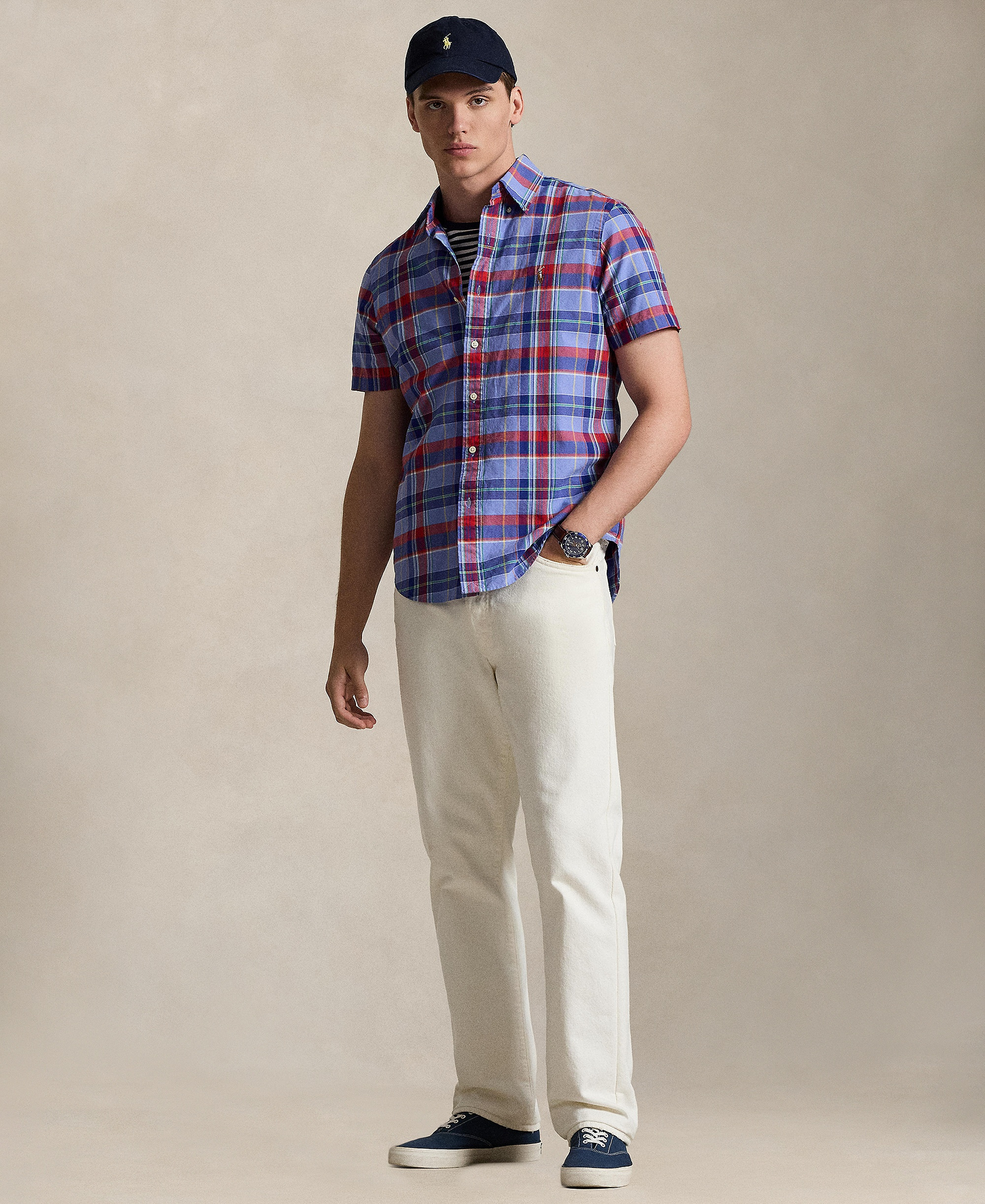 Polo Ralph Lauren Men's Classic-Fit Short-Sleeve Oxford Shirt - Blue Red Multi