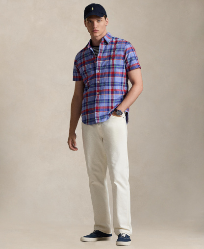 Polo Ralph Lauren Men's Classic-Fit Short-Sleeve Oxford Shirt - Blue Red Multi