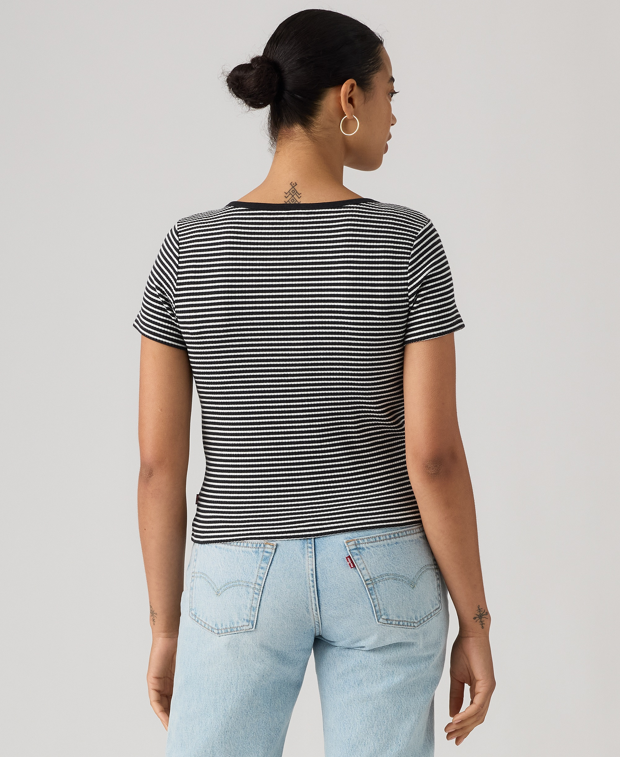 Levi's Women's Austen Button-Up Short-Sleeve Top - Annalise Stripe Anthracite Night Egret