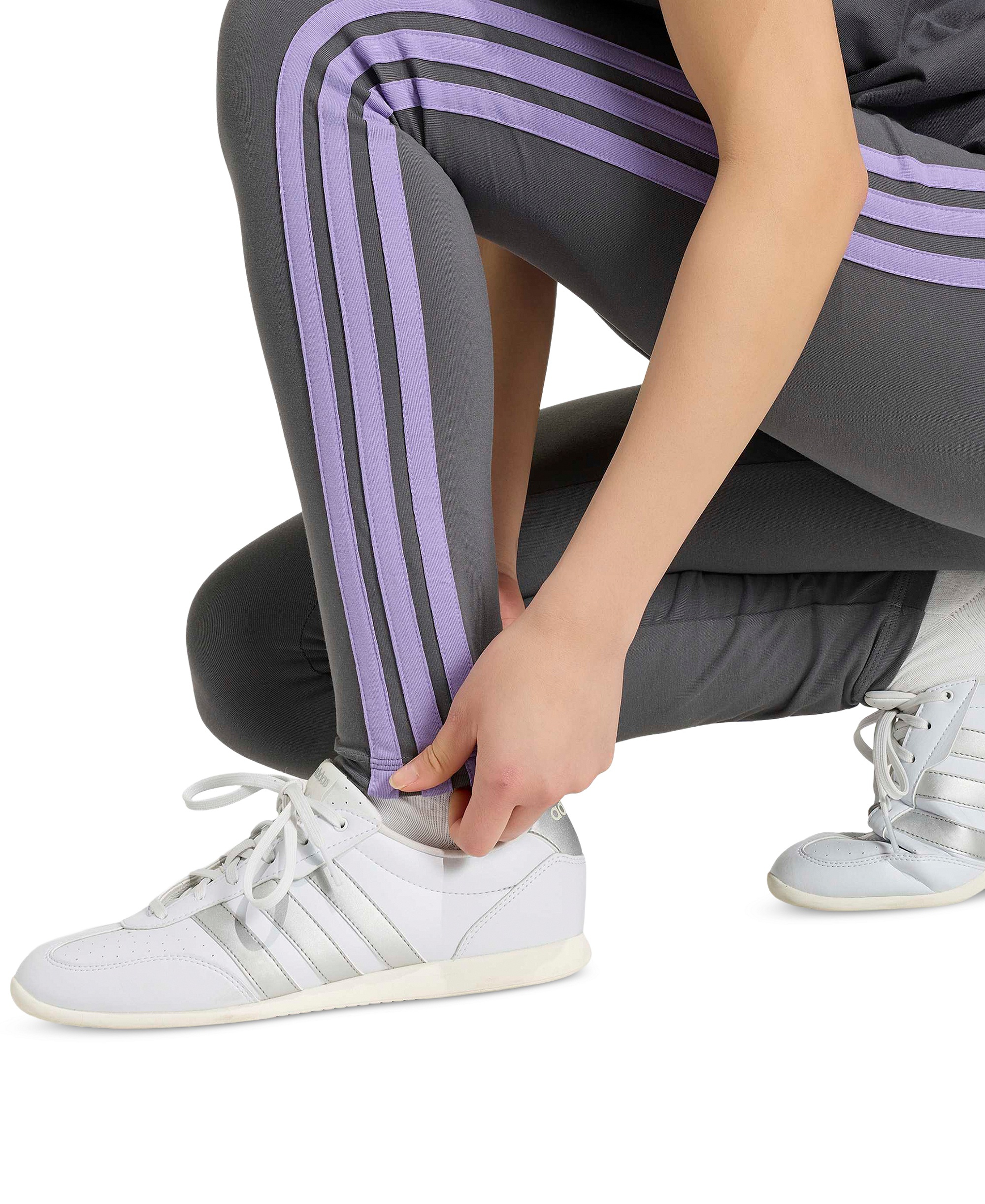 adidas Plus Size Essentials 3-Stripes Cotton Leggings - Grey Five/magic Lilac