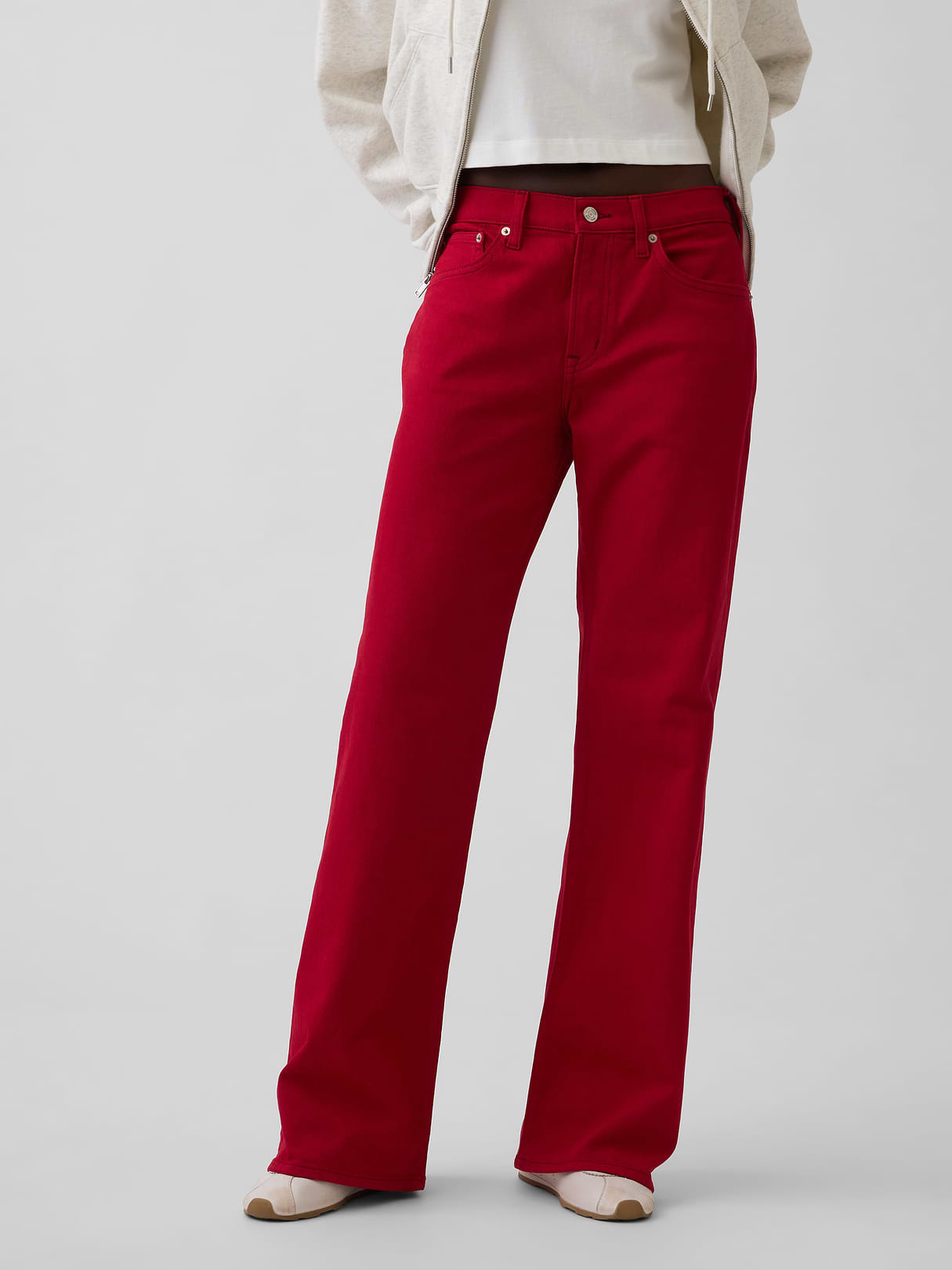 Mid Rise Relaxed Flare Jeans - Sled red