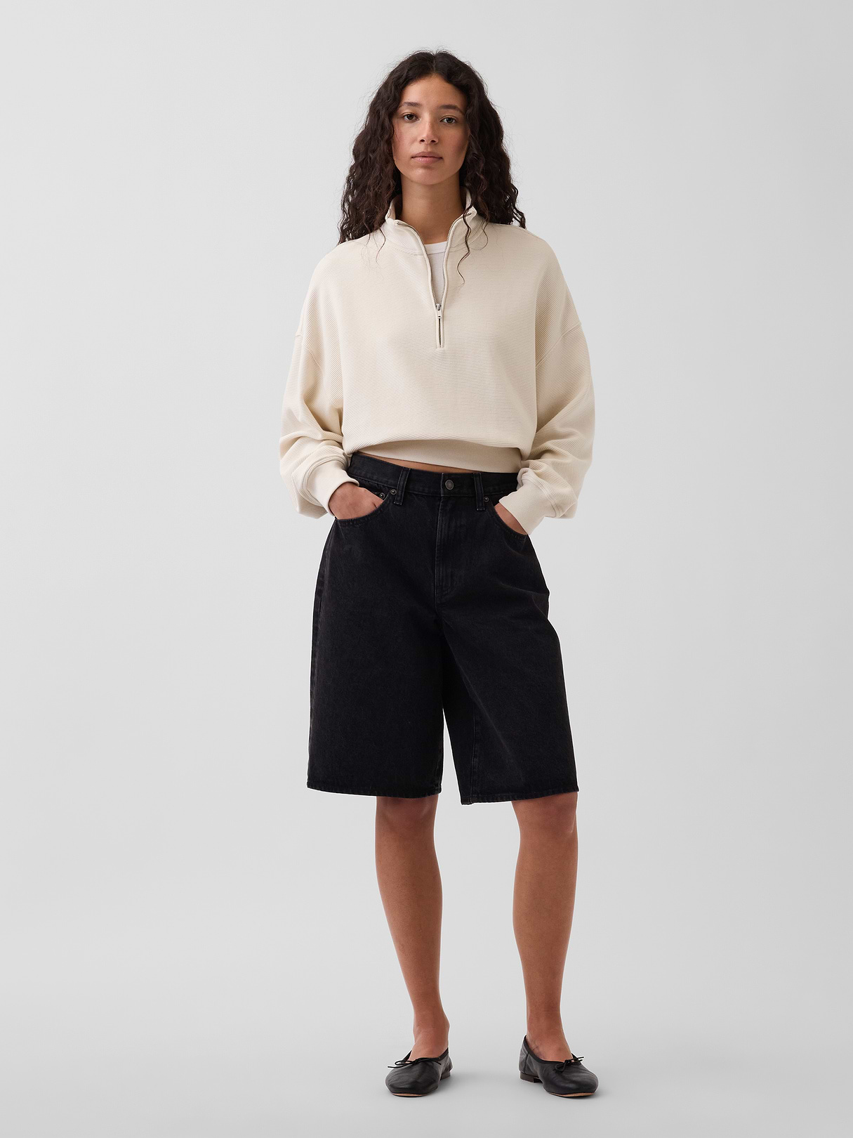 Textured Cotton Oversized Half-Zip Pullover - Chino beige
