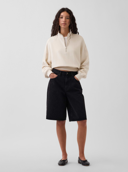Textured Cotton Oversized Half-Zip Pullover - Chino beige