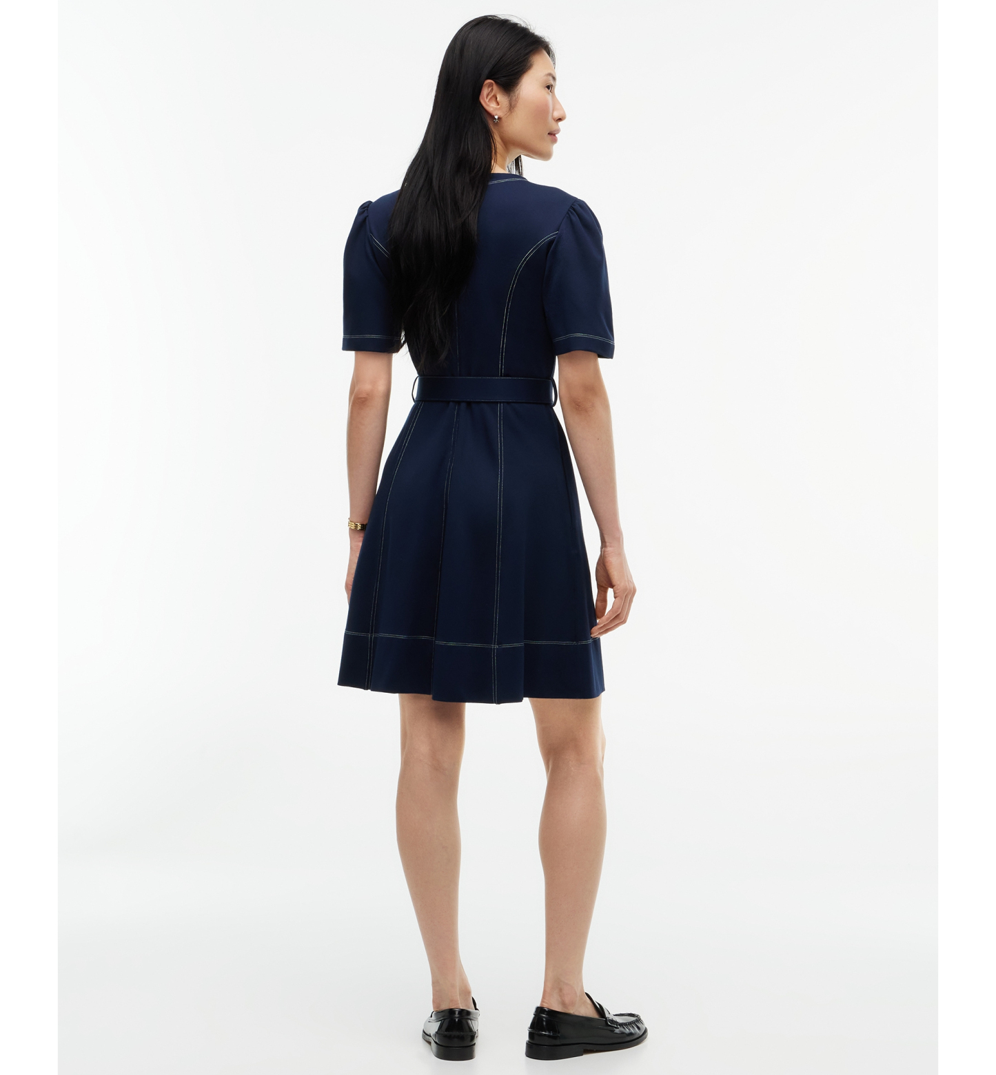Tommy Hilfiger Women's Top Stitch Ponte Short-Sleeve Crewneck Mini Dress - Dark Blue