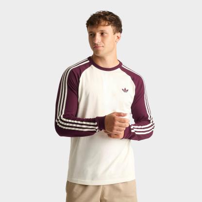 Men's adidas Originals 3-Stripes Long-Sleeve T-Shirt - Off White/Maroon