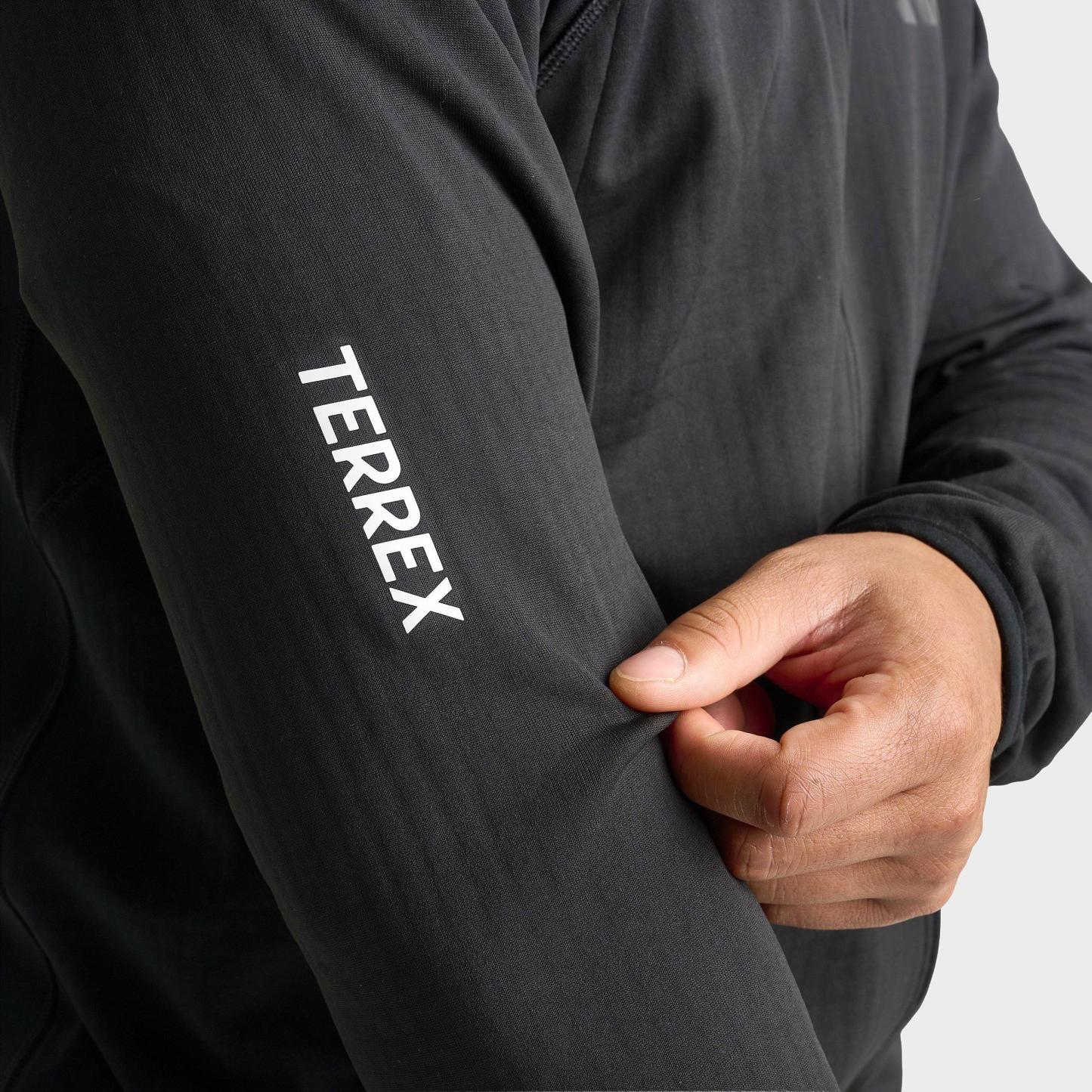 Men's adidas TERREX Xperior Climawarm+ Ventknit Fleece Full-Zip Hooded Jacket - Black