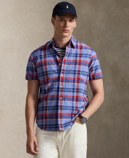 Polo Ralph Lauren Men's Classic-Fit Short-Sleeve Oxford Shirt - Blue Red Multi