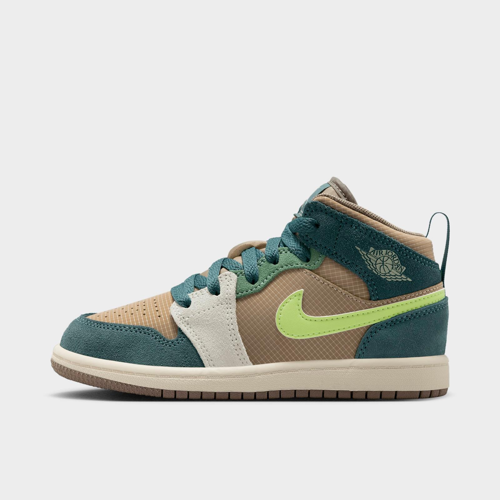 Little Kids' Air Jordan Retro 1 Mid SE Casual Shoes - Khaki/Hasta/Olive Grey/Light Lemon Twist - view 1