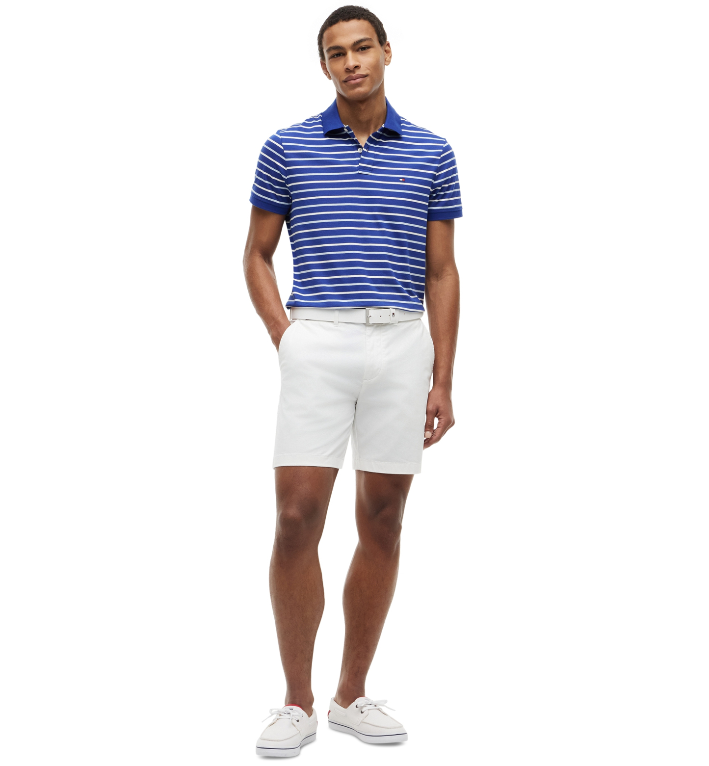 Tommy Hilfiger Men's Regular-Fit Smooth Touch Stripe Polo Shirt - Pigment Blue / Ivory Petal