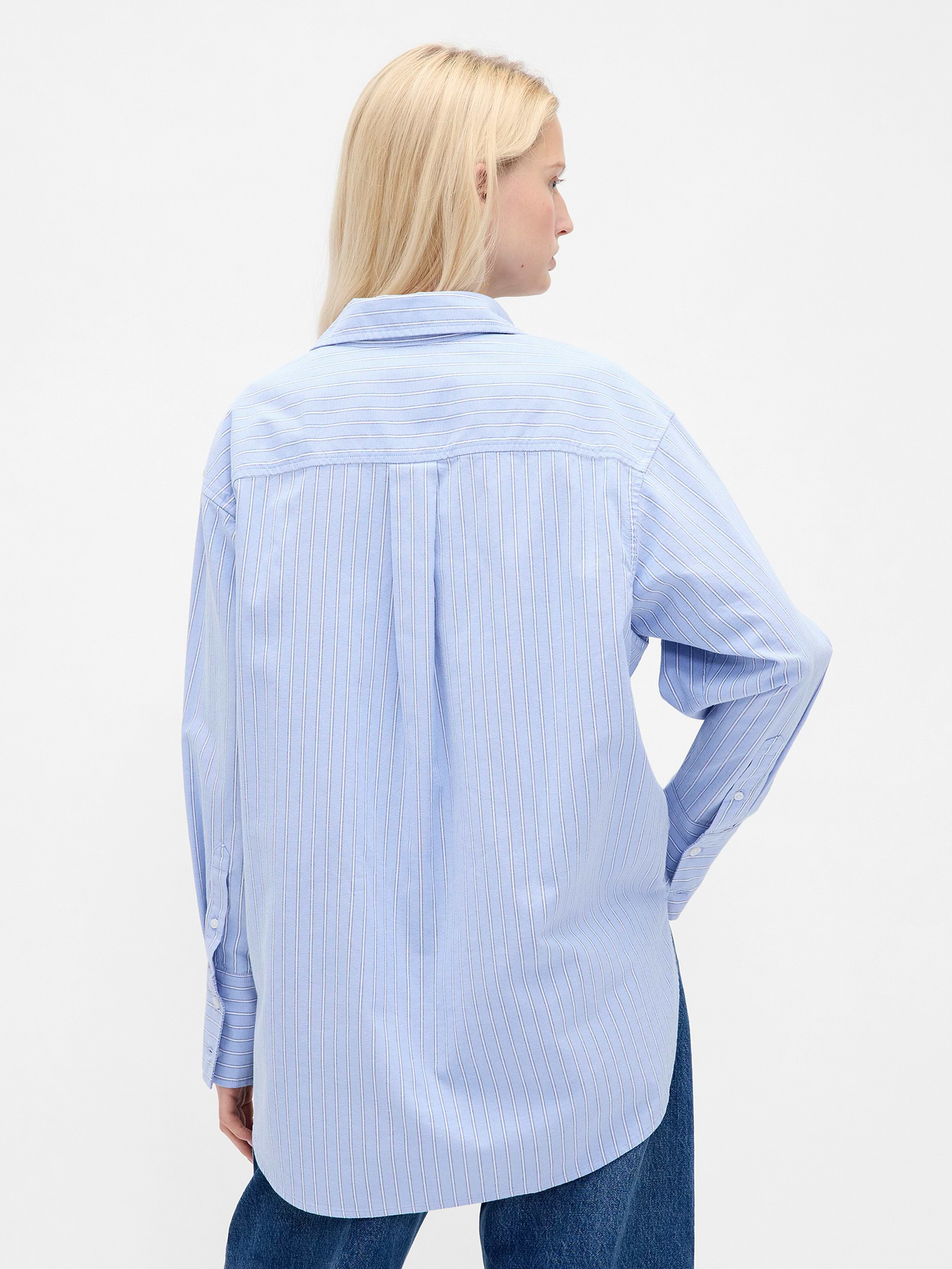 Organic Cotton Poplin Stripe Big Shirt - Blue stripe
