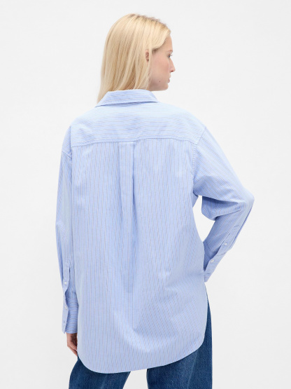 Organic Cotton Poplin Stripe Big Shirt - Blue stripe