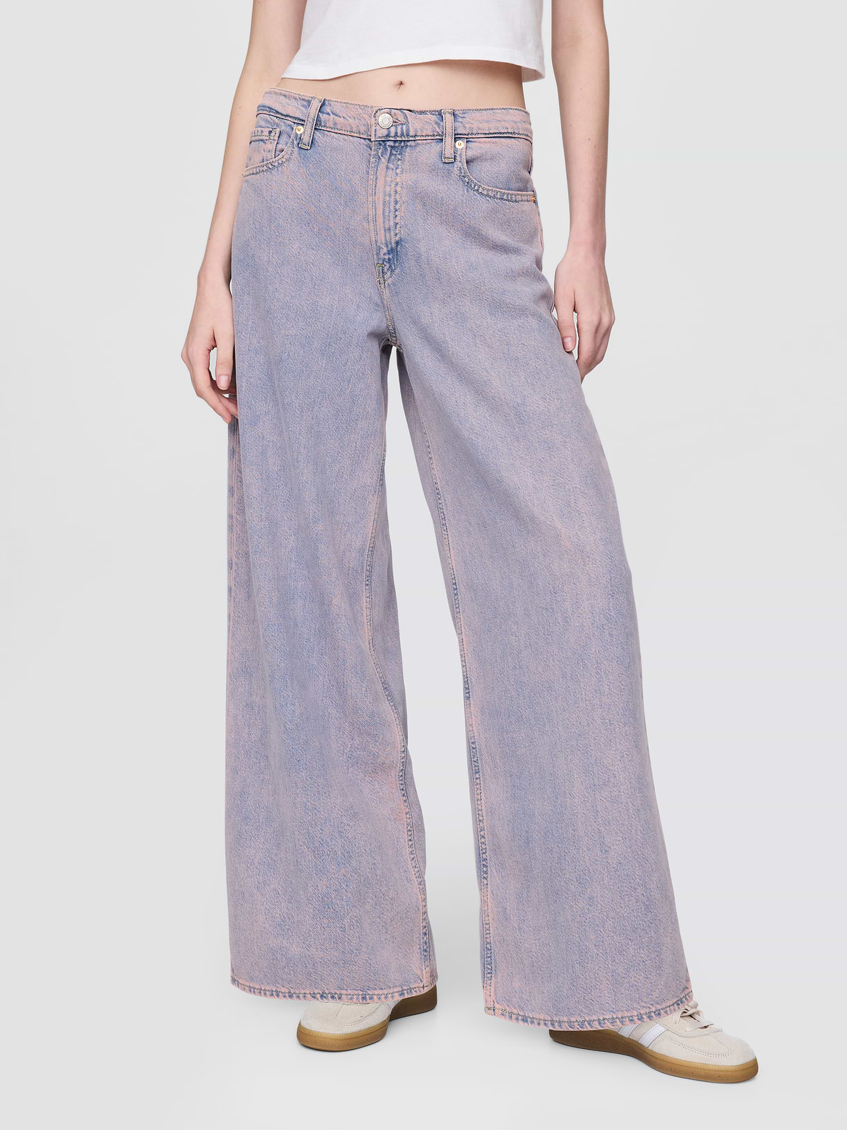 Mid Rise Denim Stripe Baggy Jeans - Rose mist pink