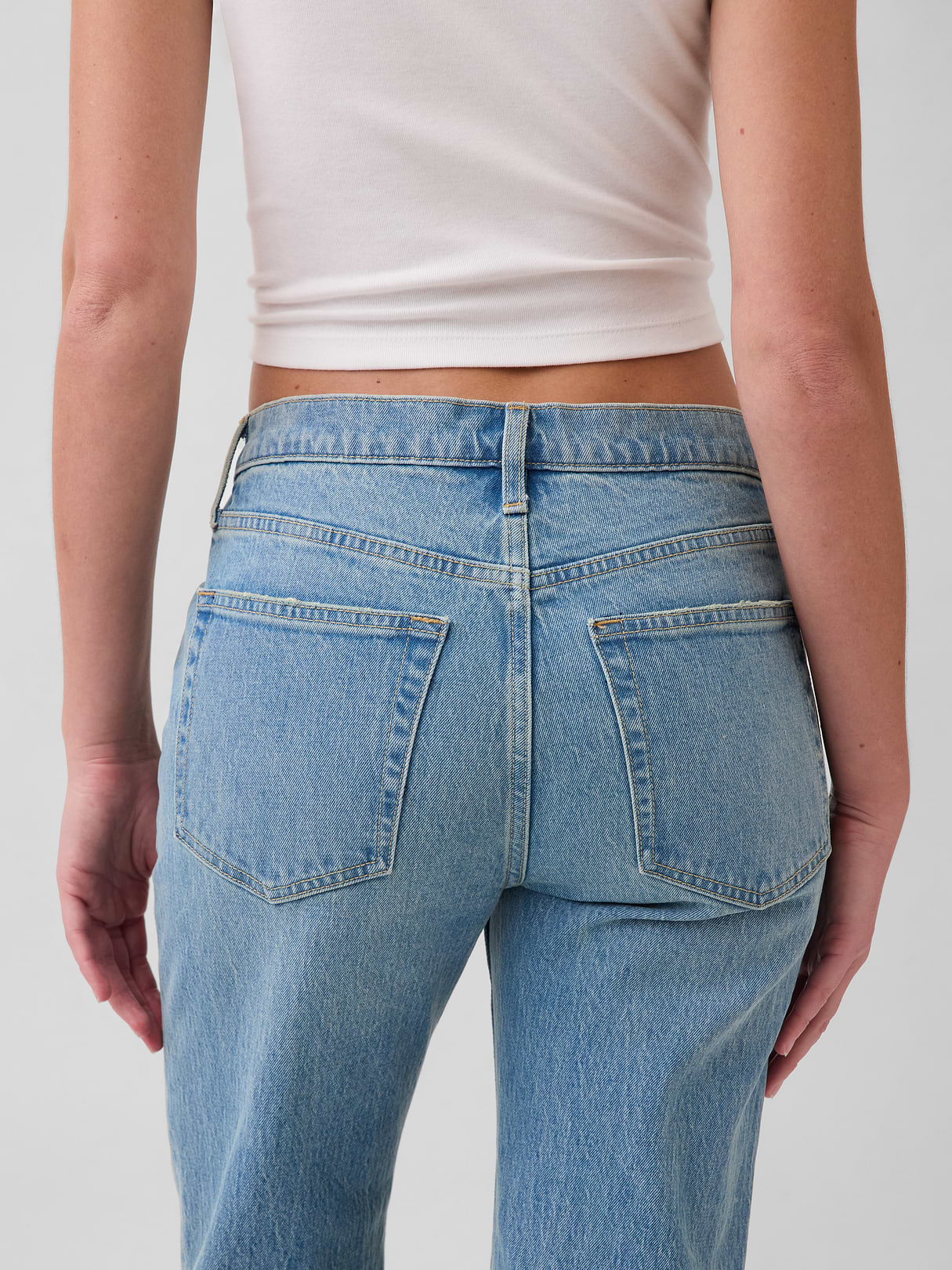Mid Rise Corduroy Relaxed Straight Pants - Light wash